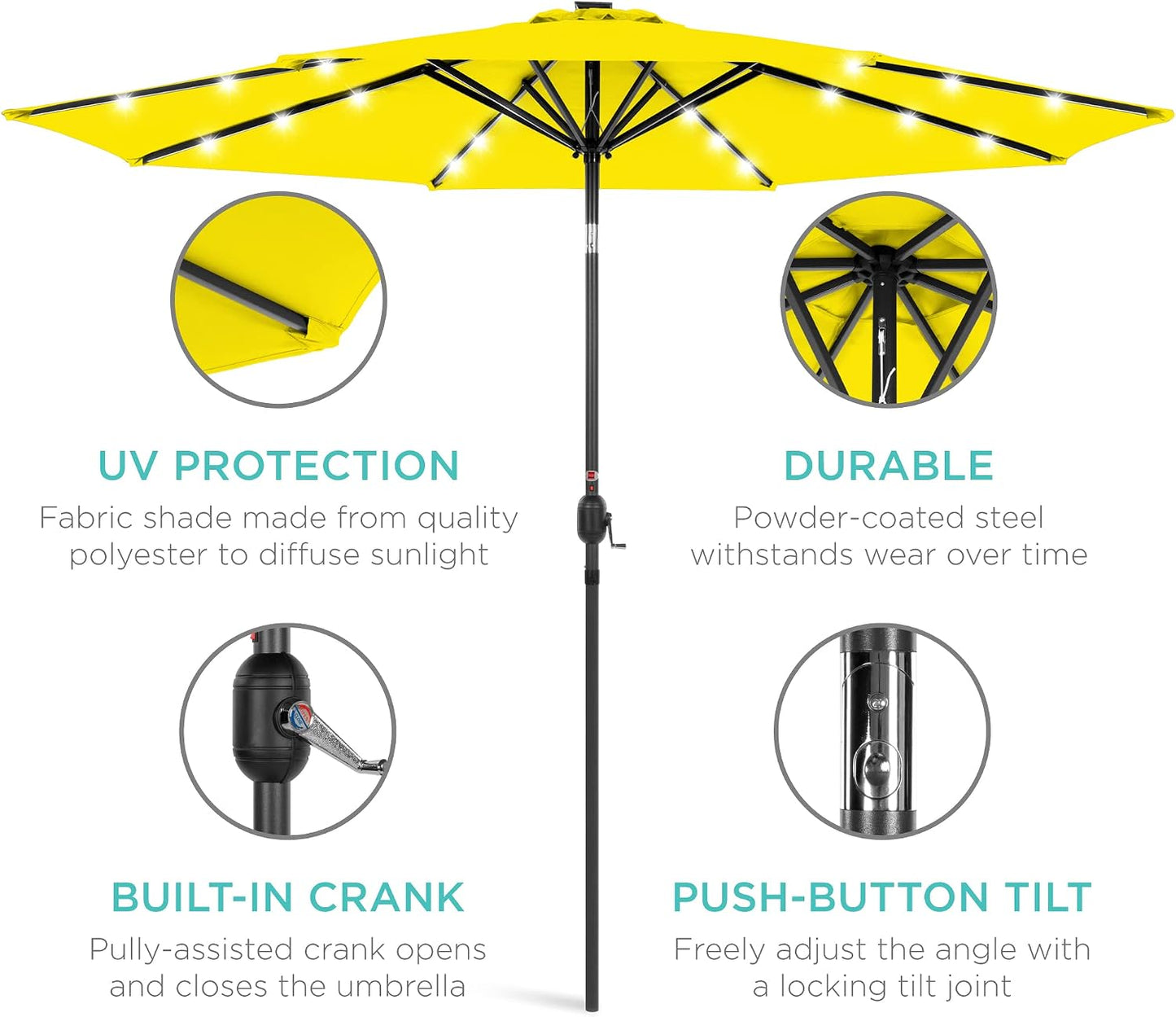 10ft Solar Polyester LED Lighted Patio Umbrella w/Tilt Adjustment and UV-Resistant Fabric - Yellow
