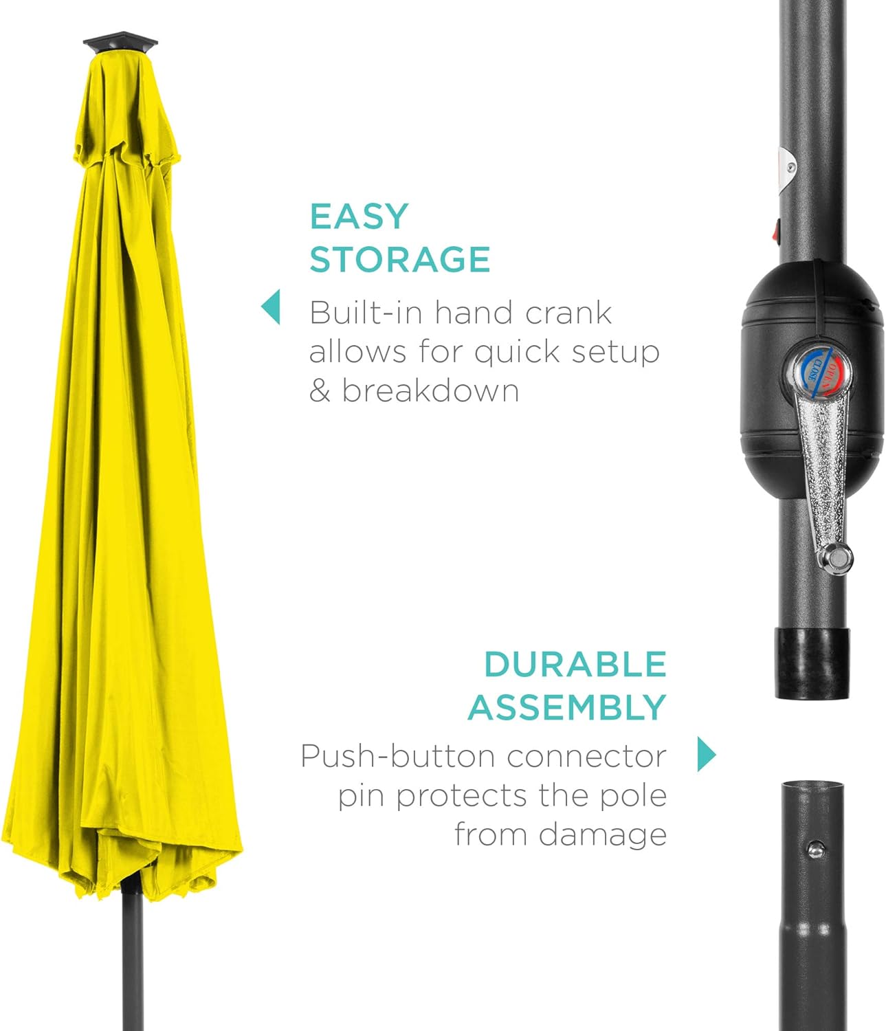 10ft Solar Polyester LED Lighted Patio Umbrella w/Tilt Adjustment and UV-Resistant Fabric - Yellow