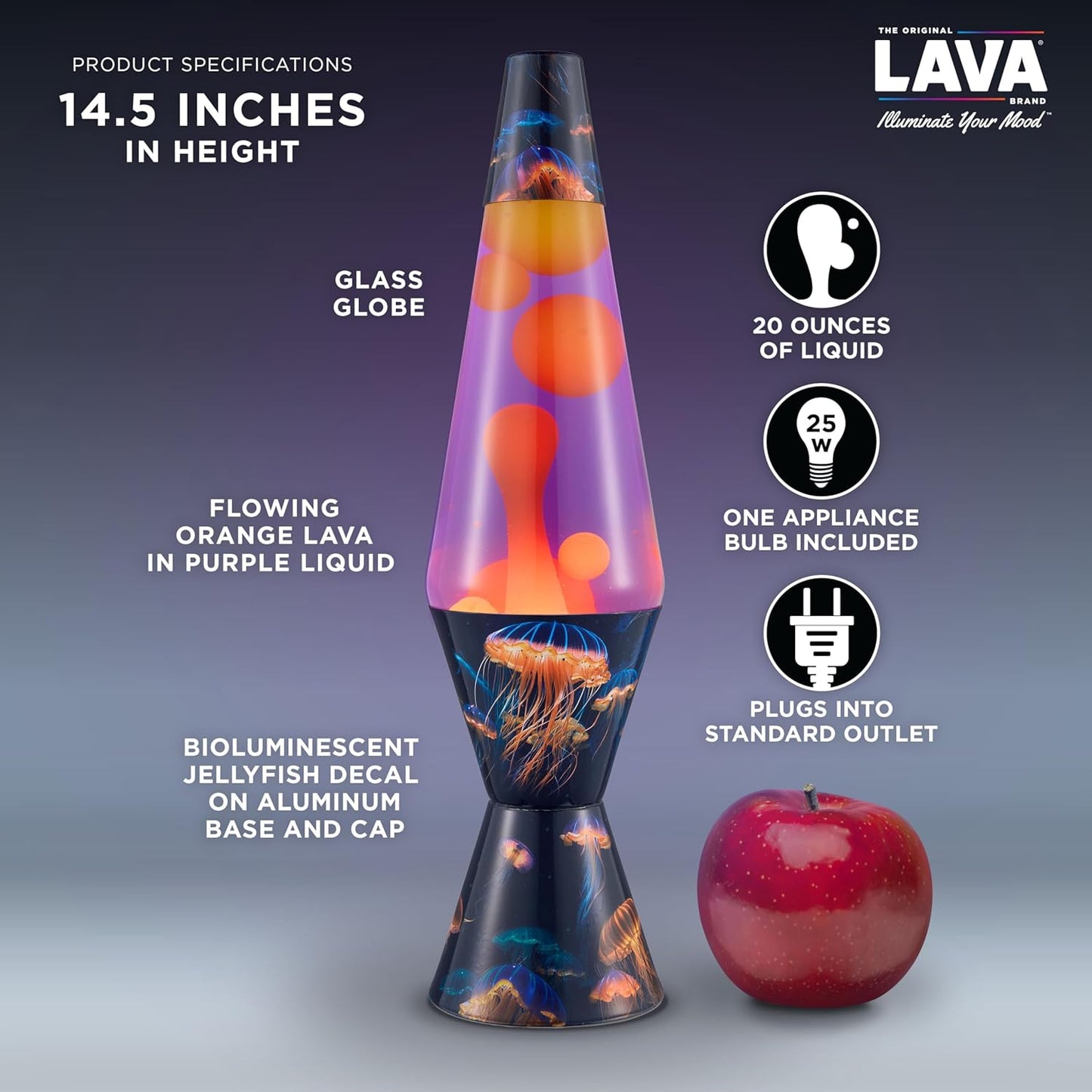 The Original Lamp - 14.5" Luminous Jelly Fish – Classic Liquid Motion Lamp - Yellow Wax and Purple Liquid - Item #2424 (Amazon Exclusive)