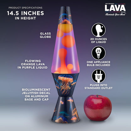 The Original Lamp - 14.5" Luminous Jelly Fish – Classic Liquid Motion Lamp - Yellow Wax and Purple Liquid - Item #2424 (Amazon Exclusive)