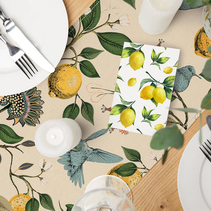 Lemon Table Runner Summer Blue Bird Lemon Tree Kitchen Dining Table Decoration Retro Decorative Seasonal Table Cover for Indoor Outdoor Home Party Supplies, 13 x 72 Inch