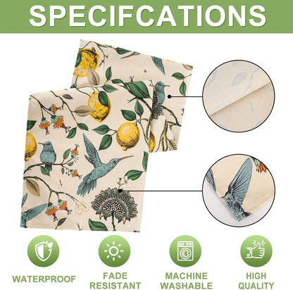 Lemon Table Runner Summer Blue Bird Lemon Tree Kitchen Dining Table Decoration Retro Decorative Seasonal Table Cover for Indoor Outdoor Home Party Supplies, 13 x 72 Inch