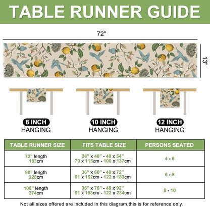 Lemon Table Runner Summer Blue Bird Lemon Tree Kitchen Dining Table Decoration Retro Decorative Seasonal Table Cover for Indoor Outdoor Home Party Supplies, 13 x 72 Inch
