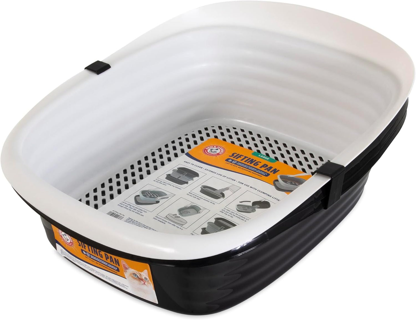Large Sifting Litter Box Scoop Free Cat Litter Tray with Microban, Made in USA | Antimicrobial product protection, ideal for indoor felines, simple lift, shake and pour cleanup, helps keep odors in check