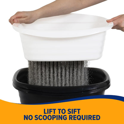 Large Sifting Litter Box Scoop Free Cat Litter Tray with Microban, Made in USA | Antimicrobial product protection, ideal for indoor felines, simple lift, shake and pour cleanup, helps keep odors in check