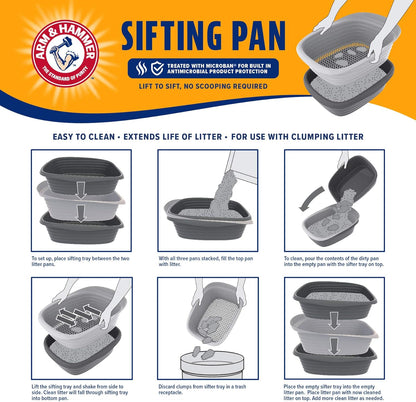 Large Sifting Litter Box Scoop Free Cat Litter Tray with Microban, Made in USA | Antimicrobial product protection, ideal for indoor felines, simple lift, shake and pour cleanup, helps keep odors in check