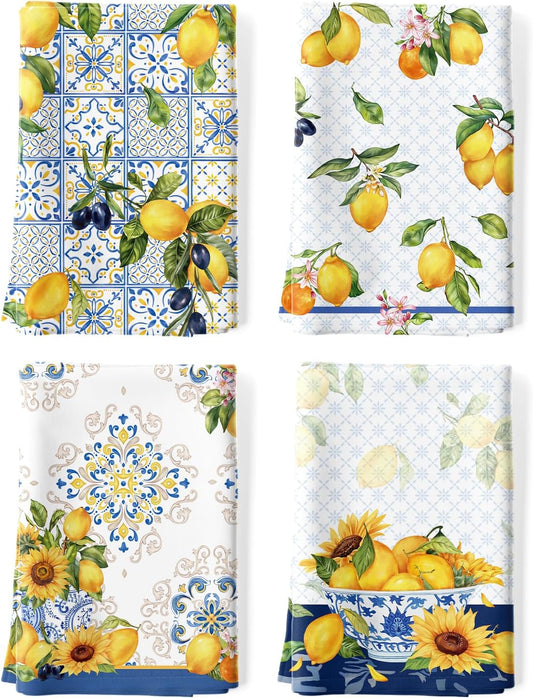 Lemon Floral Tea Towels, Cotton Kitchen Towel 18.9 × 27.5 inch, Quick Drying Dish Cloth for Party Anniversary Holiday Decoration, Housewarming Gifts for Mom