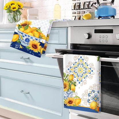 Lemon Floral Tea Towels, Cotton Kitchen Towel 18.9 × 27.5 inch, Quick Drying Dish Cloth for Party Anniversary Holiday Decoration, Housewarming Gifts for Mom