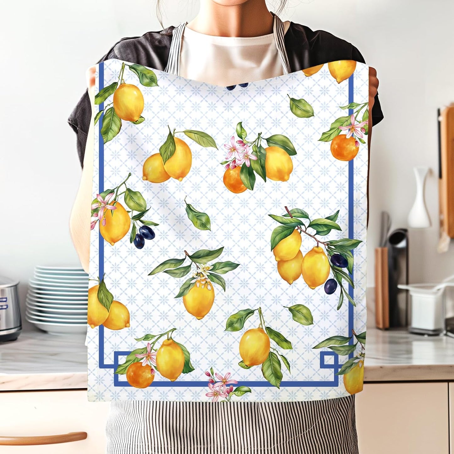 Lemon Floral Tea Towels, Cotton Kitchen Towel 18.9 × 27.5 inch, Quick Drying Dish Cloth for Party Anniversary Holiday Decoration, Housewarming Gifts for Mom