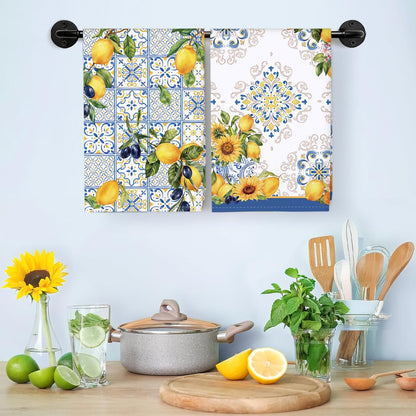 Lemon Floral Tea Towels, Cotton Kitchen Towel 18.9 × 27.5 inch, Quick Drying Dish Cloth for Party Anniversary Holiday Decoration, Housewarming Gifts for Mom