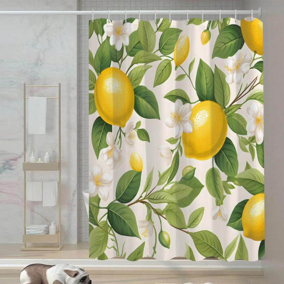 Shower Curtain Set, Lemon Waterproof Shower Curtains for Bathroom Decor Funny Bath Curtain with 12 Hooks,66x72 Inch