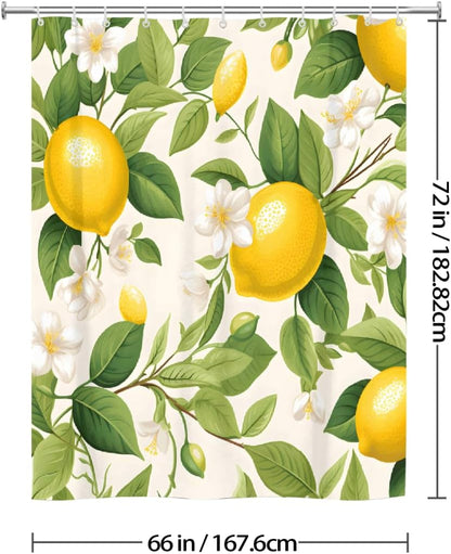 Shower Curtain Set, Lemon Waterproof Shower Curtains for Bathroom Decor Funny Bath Curtain with 12 Hooks,66x72 Inch