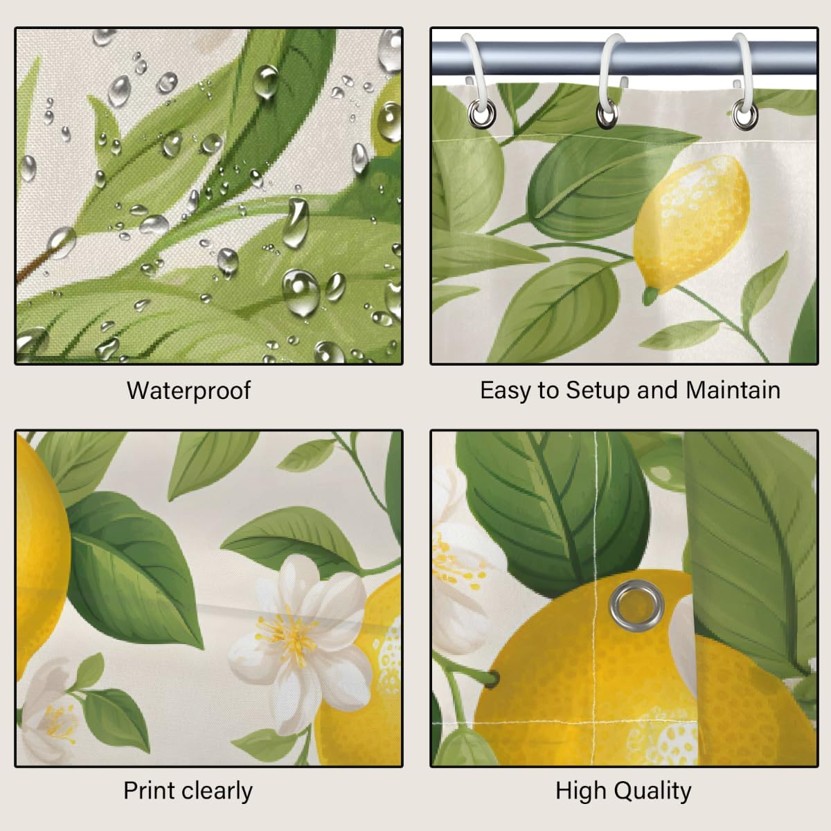 Shower Curtain Set, Lemon Waterproof Shower Curtains for Bathroom Decor Funny Bath Curtain with 12 Hooks,66x72 Inch