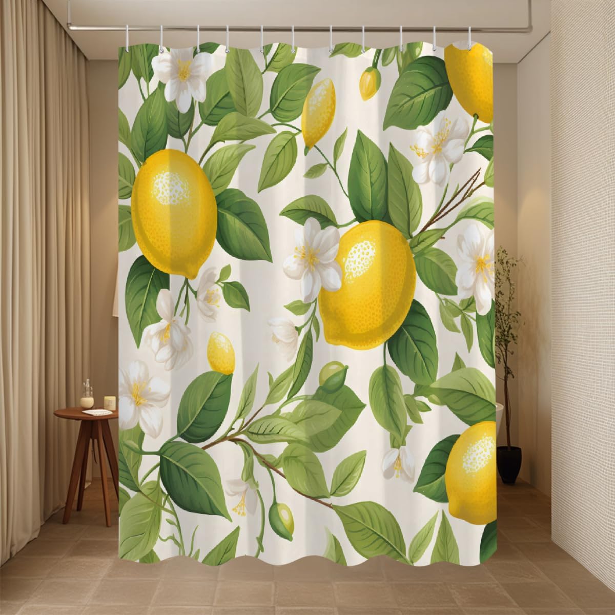 Shower Curtain Set, Lemon Waterproof Shower Curtains for Bathroom Decor Funny Bath Curtain with 12 Hooks,66x72 Inch