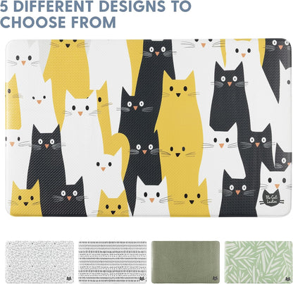 Cats Feeding Mat - Waterproof Dishwasher Safe Small Pet Eating Placemat - Cat Dog Food Mats for Food and Water Bowl - Protect Floors from Mess - Black & Yellow Cats
