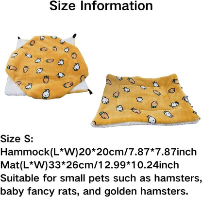 2 Pcs Guinea Pig Hammock & Mat Guinea Pig Hamster Ferret Hanging Hammock Warm Washable Bed Mat for Small Animals Chinchilla Parrot Sugar Glider Ferret Squirrel Hedgehog (Yellow,Small)