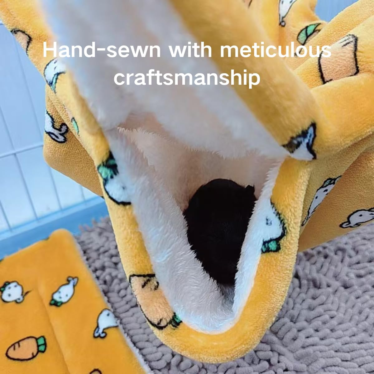 2 Pcs Guinea Pig Hammock & Mat Guinea Pig Hamster Ferret Hanging Hammock Warm Washable Bed Mat for Small Animals Chinchilla Parrot Sugar Glider Ferret Squirrel Hedgehog (Yellow,Small)