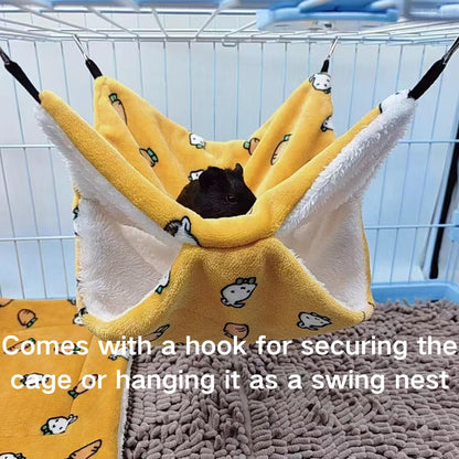 2 Pcs Guinea Pig Hammock & Mat Guinea Pig Hamster Ferret Hanging Hammock Warm Washable Bed Mat for Small Animals Chinchilla Parrot Sugar Glider Ferret Squirrel Hedgehog (Yellow,Small)