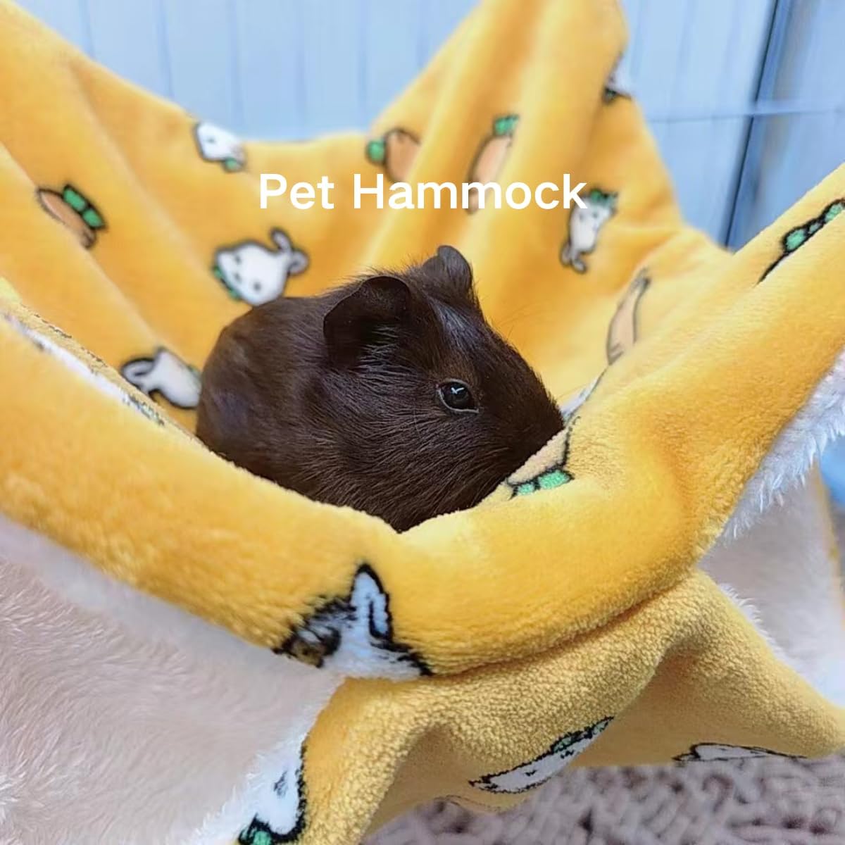 2 Pcs Guinea Pig Hammock & Mat Guinea Pig Hamster Ferret Hanging Hammock Warm Washable Bed Mat for Small Animals Chinchilla Parrot Sugar Glider Ferret Squirrel Hedgehog (Yellow,Small)