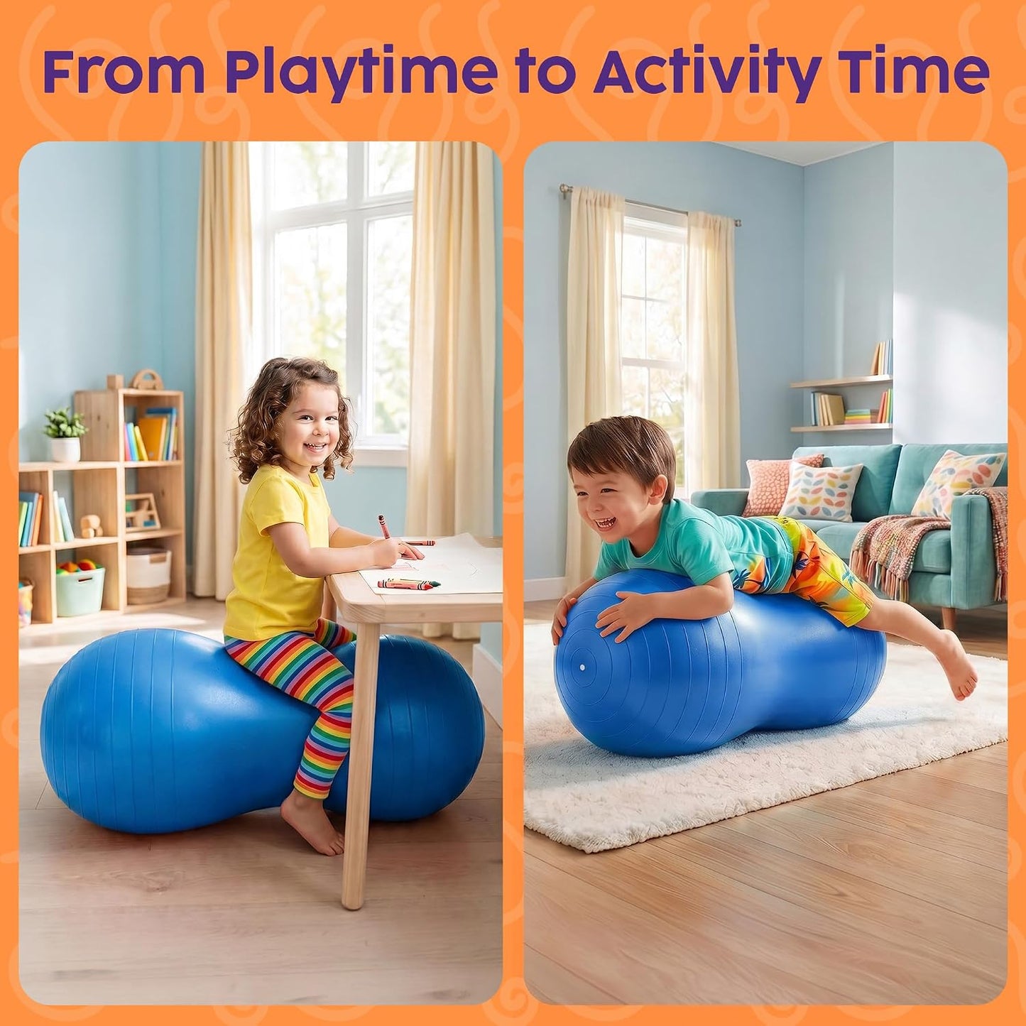 Hurtle Peanut Shaped Exercise Ball, Yoga Active Seat, Bounce Balance Desk Chair, Wiggle Flexible Sitting Ball for Kids, Boys, Girls and Adults