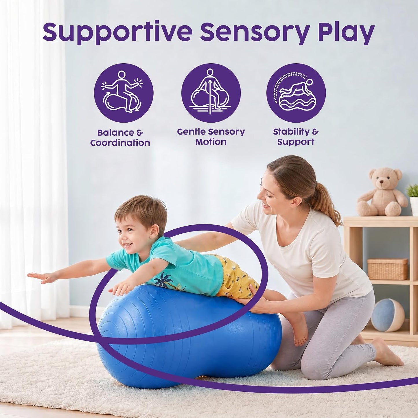 Hurtle Peanut Shaped Exercise Ball, Yoga Active Seat, Bounce Balance Desk Chair, Wiggle Flexible Sitting Ball for Kids, Boys, Girls and Adults