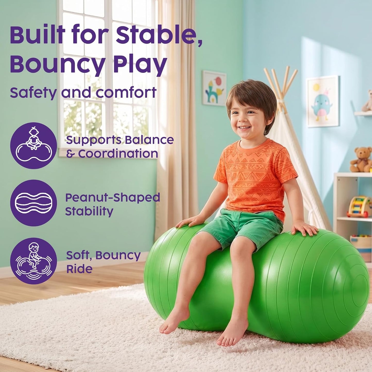 Hurtle Peanut Shaped Exercise Ball, Yoga Active Seat, Bounce Balance Desk Chair, Wiggle Flexible Sitting Ball for Kids, Boys, Girls and Adults