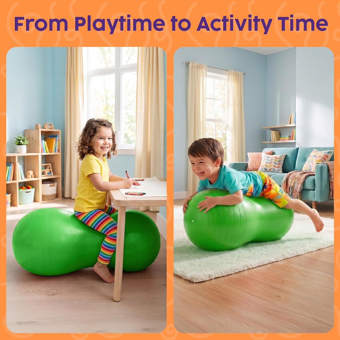 Hurtle Peanut Shaped Exercise Ball, Yoga Active Seat, Bounce Balance Desk Chair, Wiggle Flexible Sitting Ball for Kids, Boys, Girls and Adults