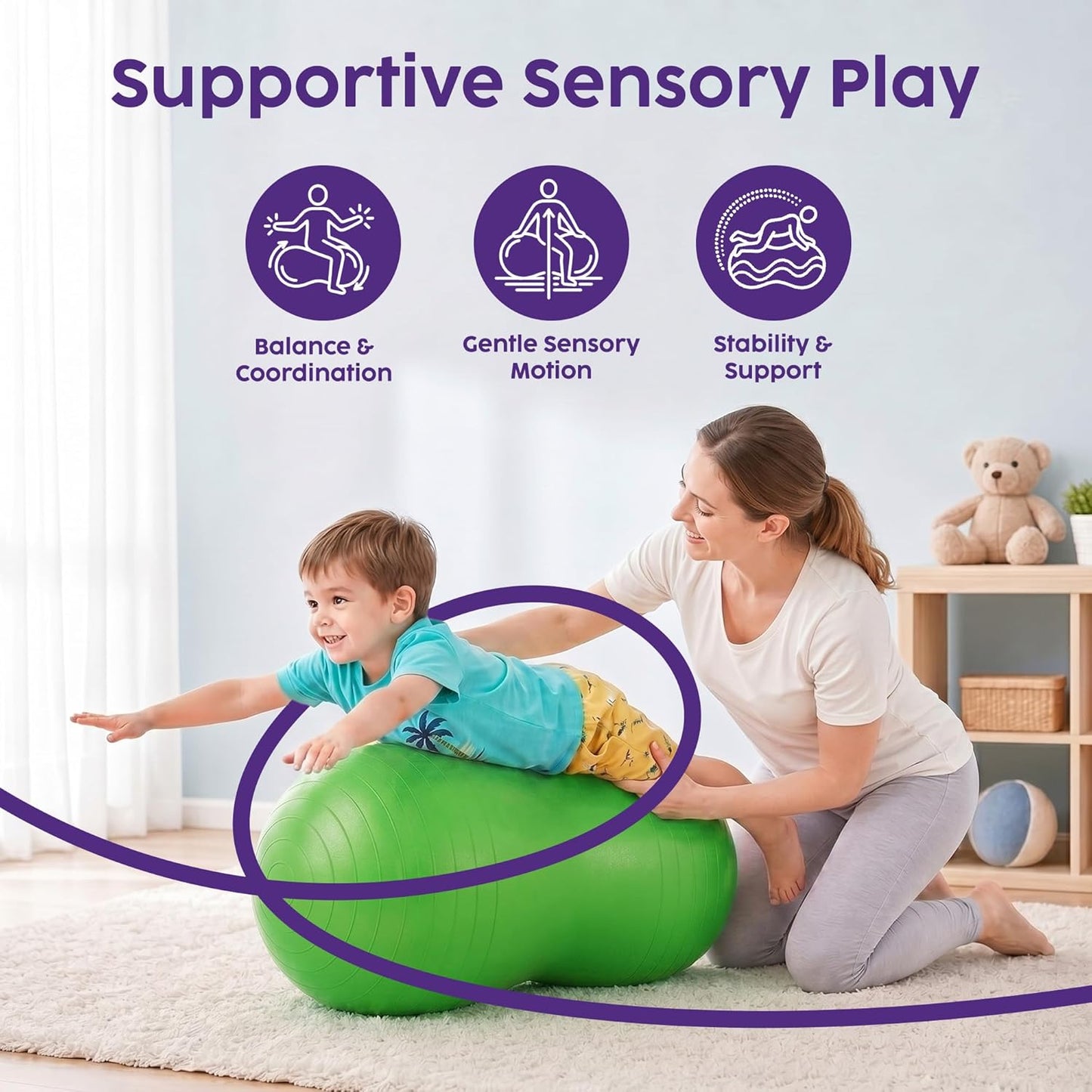Hurtle Peanut Shaped Exercise Ball, Yoga Active Seat, Bounce Balance Desk Chair, Wiggle Flexible Sitting Ball for Kids, Boys, Girls and Adults