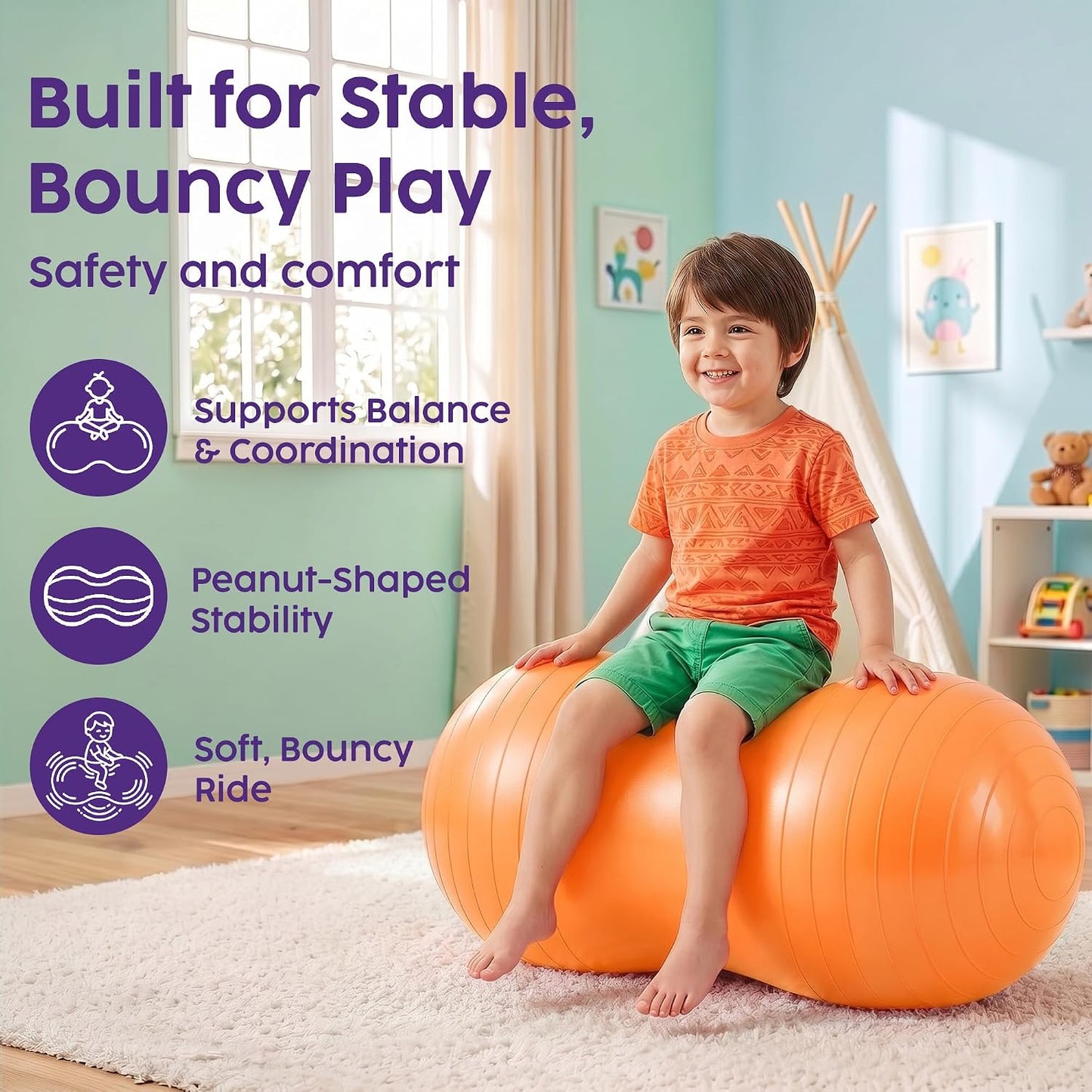 Hurtle Peanut Shaped Exercise Ball, Yoga Active Seat, Bounce Balance Desk Chair, Wiggle Flexible Sitting Ball for Kids, Boys, Girls and Adults