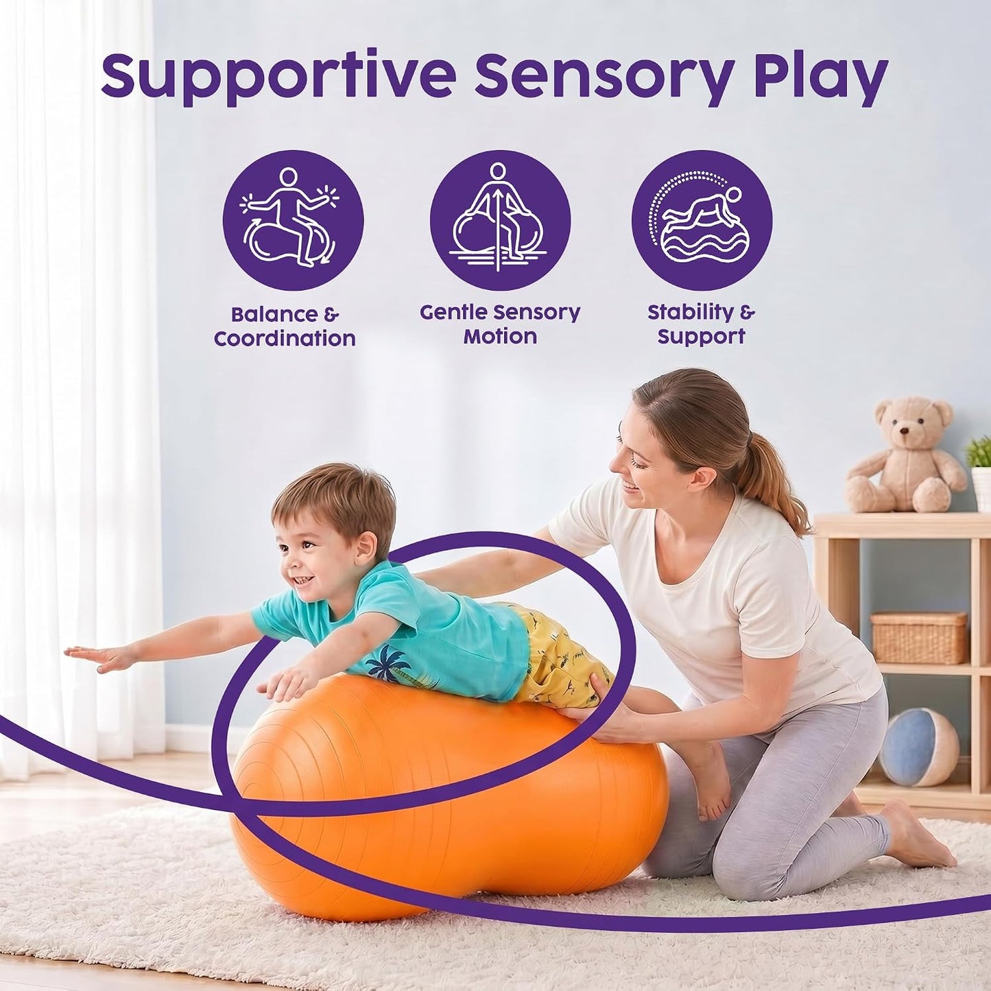 Hurtle Peanut Shaped Exercise Ball, Yoga Active Seat, Bounce Balance Desk Chair, Wiggle Flexible Sitting Ball for Kids, Boys, Girls and Adults