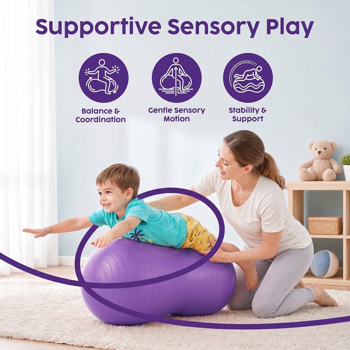 Hurtle Peanut Shaped Exercise Ball, Yoga Active Seat, Bounce Balance Desk Chair, Wiggle Flexible Sitting Ball for Kids, Boys, Girls and Adults