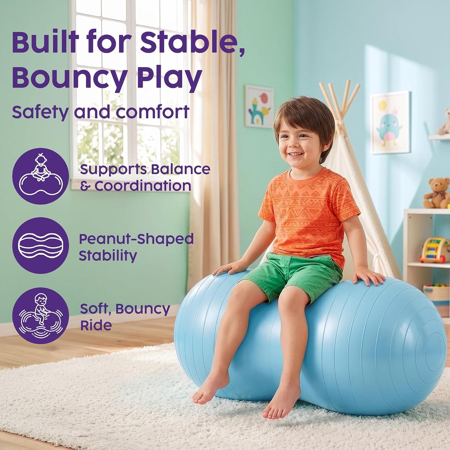 Hurtle Peanut Shaped Exercise Ball, Yoga Active Seat, Bounce Balance Desk Chair, Wiggle Flexible Sitting Ball for Kids, Boys, Girls and Adults