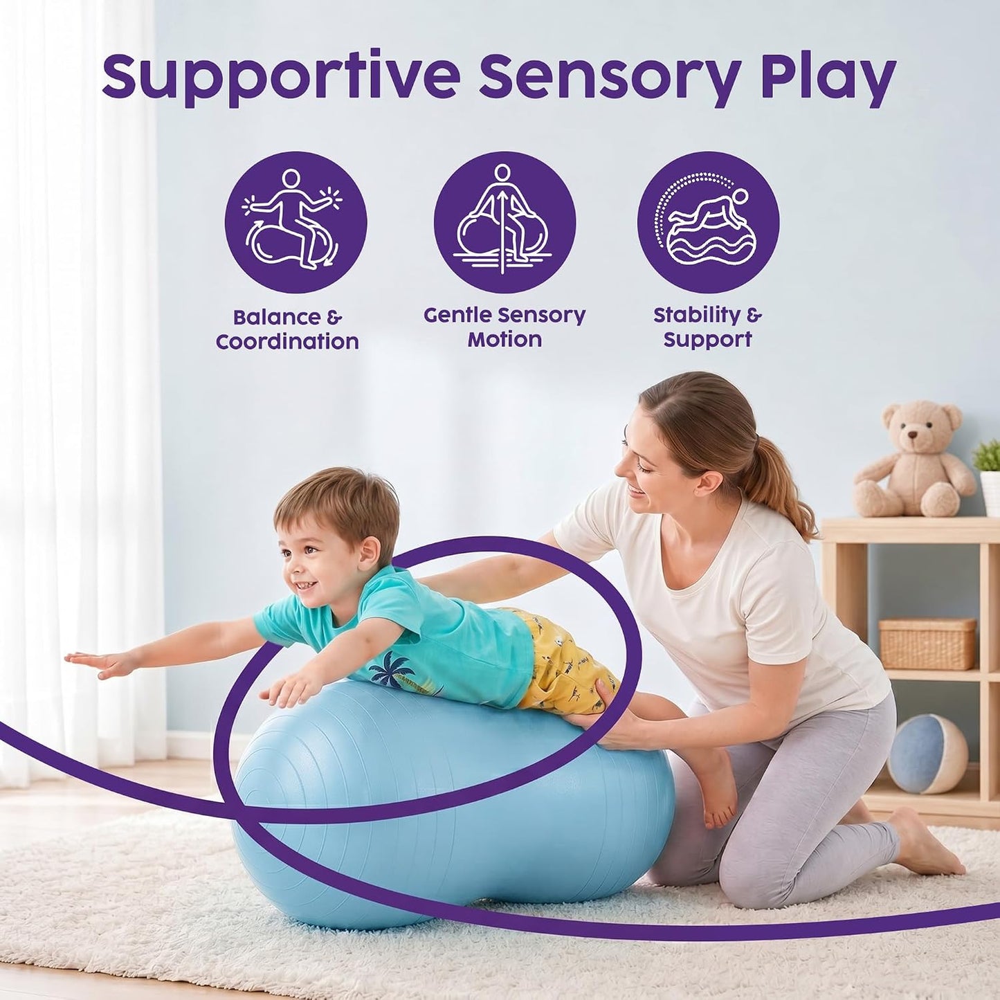 Hurtle Peanut Shaped Exercise Ball, Yoga Active Seat, Bounce Balance Desk Chair, Wiggle Flexible Sitting Ball for Kids, Boys, Girls and Adults