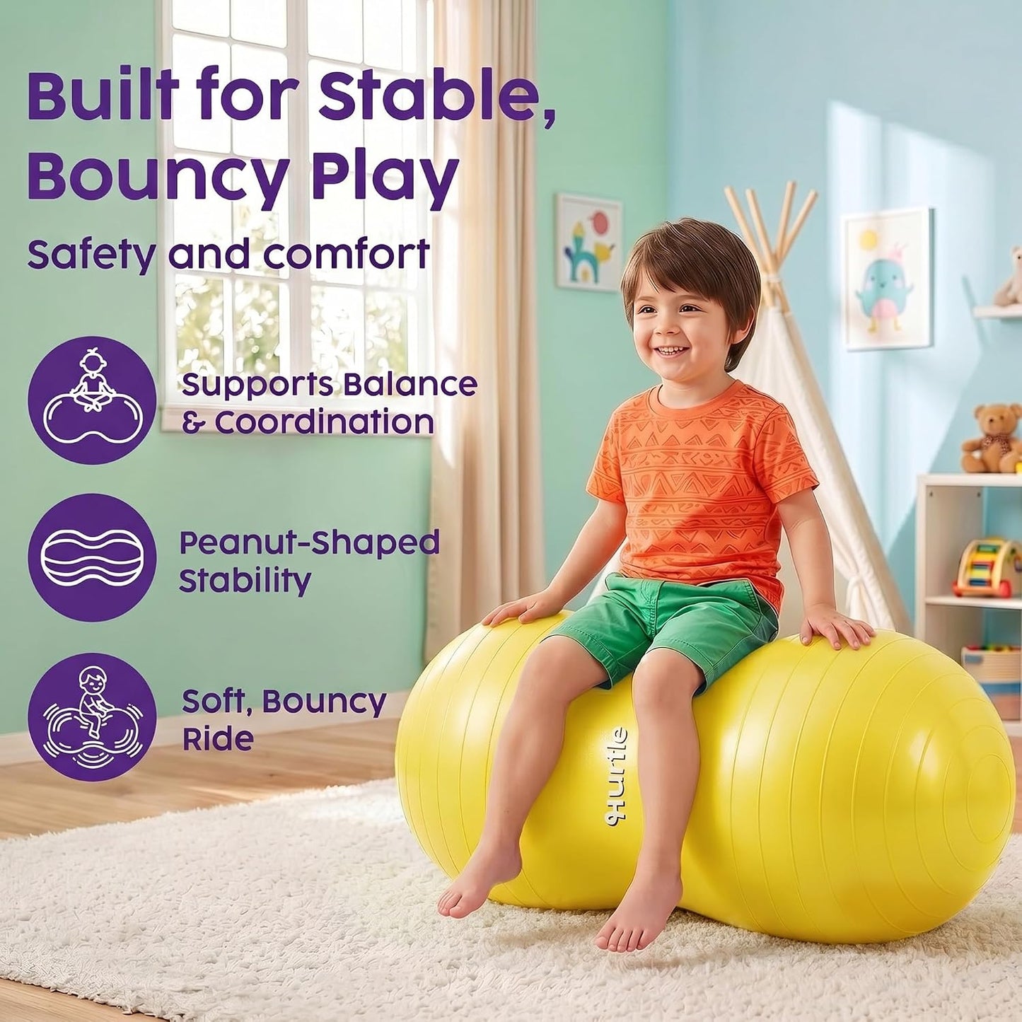 Hurtle Peanut Shaped Exercise Ball, Yoga Active Seat, Bounce Balance Desk Chair, Wiggle Flexible Sitting Ball for Kids, Boys, Girls and Adults