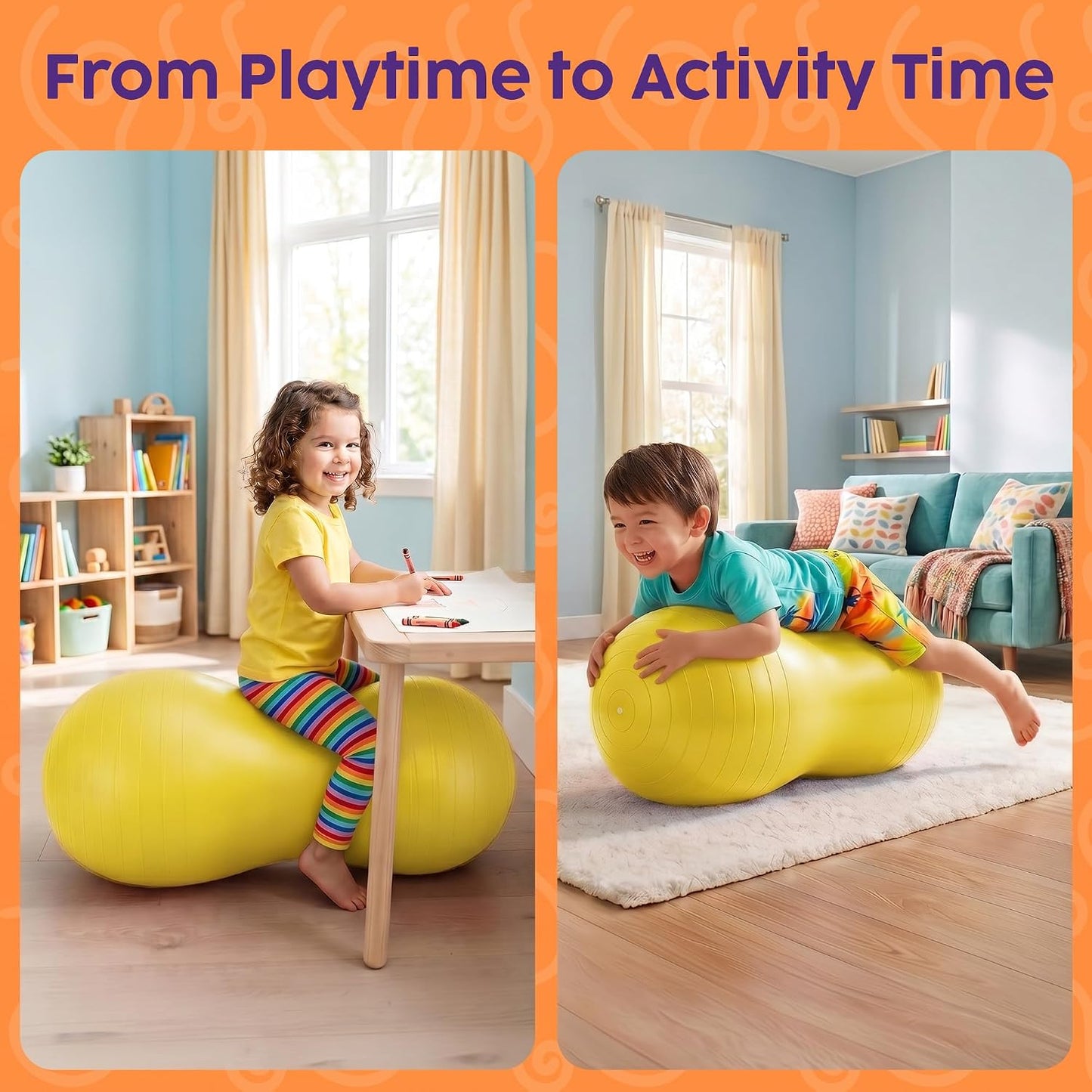 Hurtle Peanut Shaped Exercise Ball, Yoga Active Seat, Bounce Balance Desk Chair, Wiggle Flexible Sitting Ball for Kids, Boys, Girls and Adults
