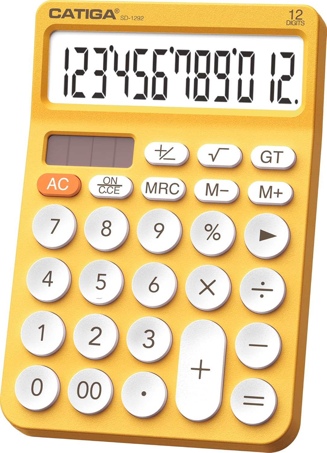 12 Digit Desktop Calculator Basic Desk Calculator with Large LCD Display, Big Buttons, 4 Function, Solar and Battery Dual Power, for Office, School, Home, SD-1292 Yellow