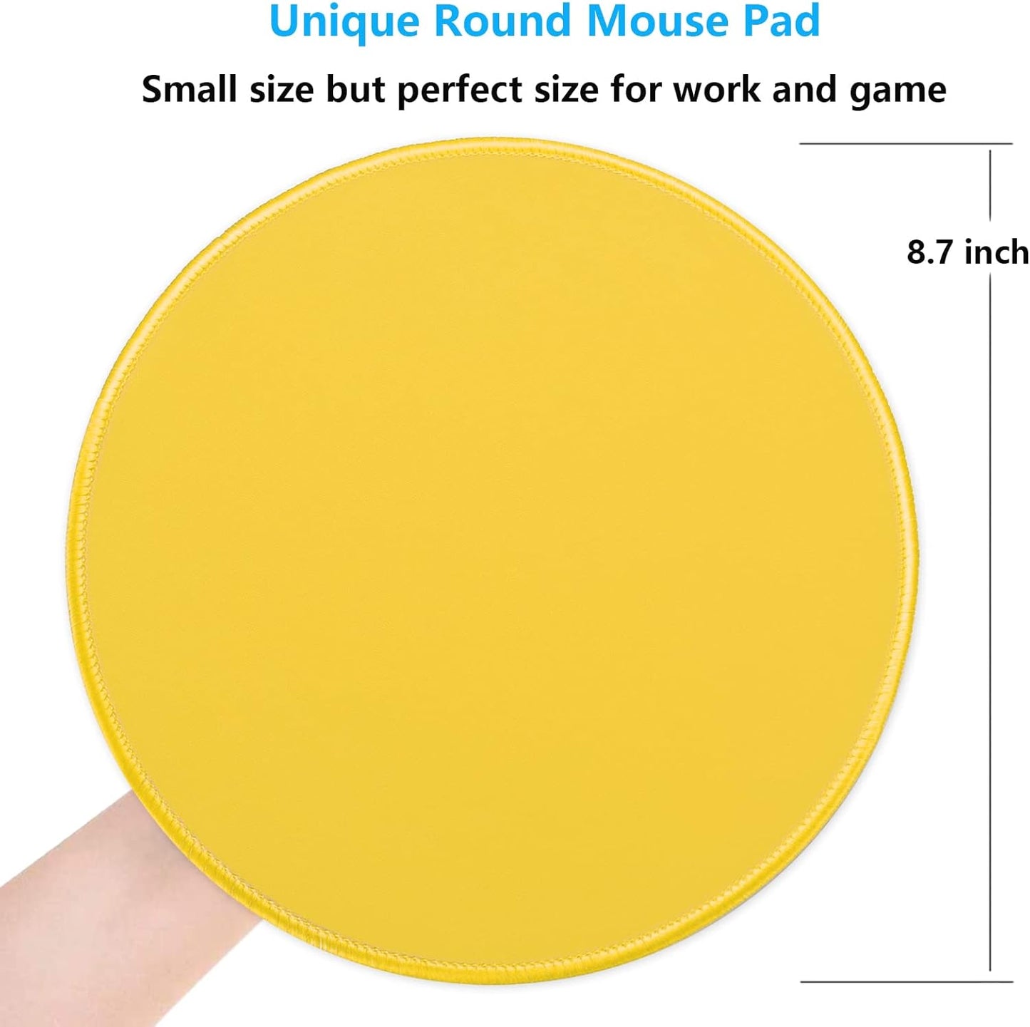 Round Mouse Pad, 8.7 x 8.7 Inch Premium-Textured Washable Non-Slip Rubber Base Cute Small Mouse Mat with Stitched Edge for Men Women Wireless Computer Laptop Gaming Desk Accessories, Yellow
