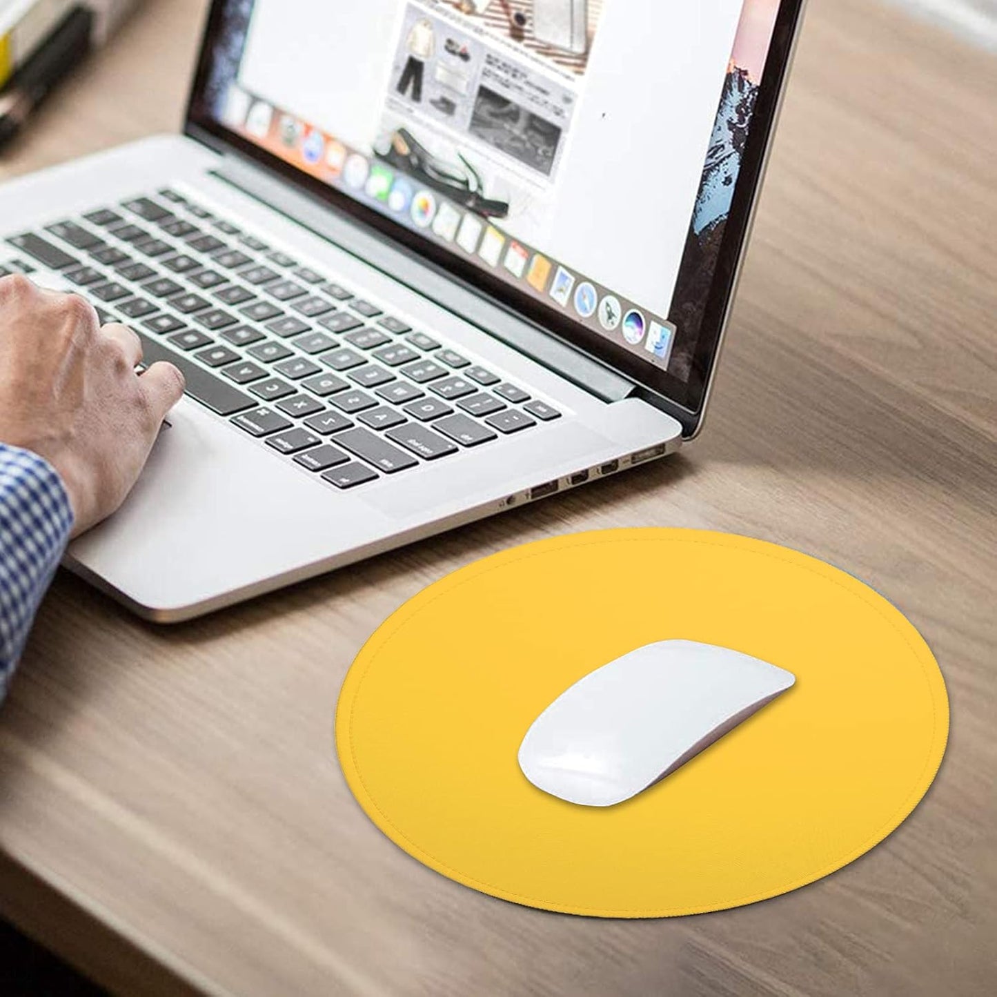 Round Mouse Pad, 8.7 x 8.7 Inch Premium-Textured Washable Non-Slip Rubber Base Cute Small Mouse Mat with Stitched Edge for Men Women Wireless Computer Laptop Gaming Desk Accessories, Yellow