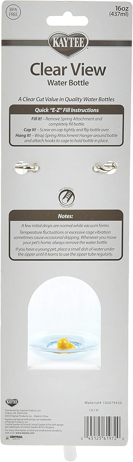 Clear View Water Bottle for Pet Guinea Pigs, Rats and Chinchillas, 16 oz