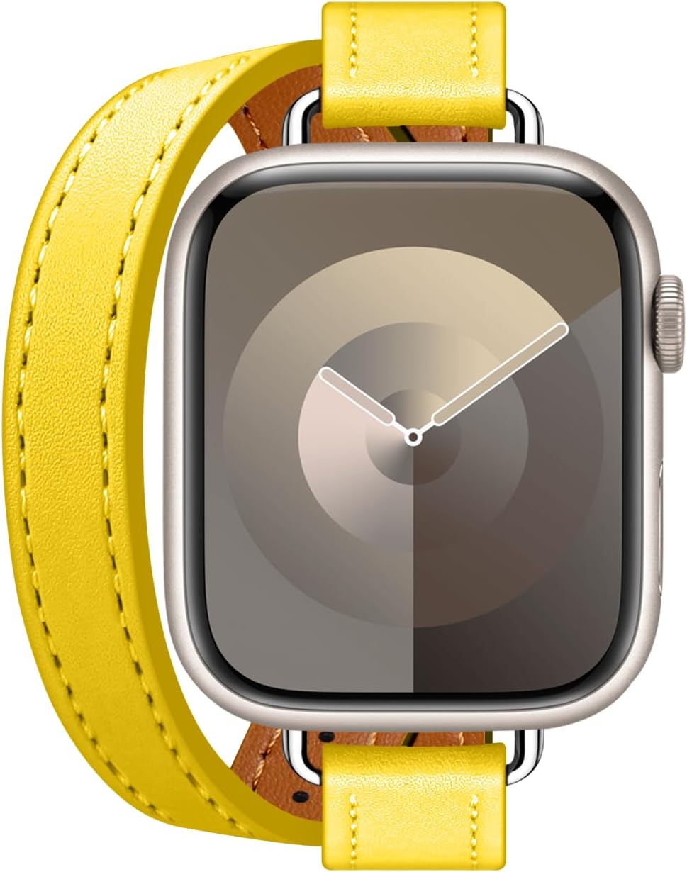 Slim Leather Band Compatible With Apple Watch Band Bracelet 38mm 40mm 41mm 42mm 44mm 45mm 49mm Double Tour Watch Band for iWatch Ultra 2/Ultra Series 9 8 7 6 5 4 3 2 1 SE