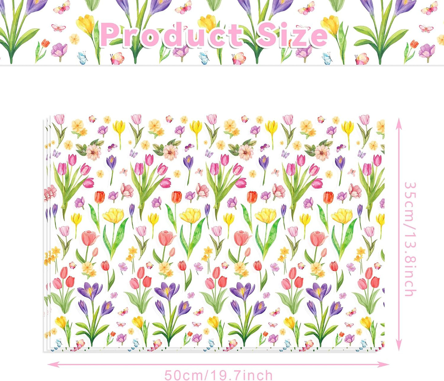 50 Sheet Wildflower Tulips Tissue Paper, Mother's Day Flower Gift Wrapping Papers Flowers Tulip Colorful with Yellow Pink Purple Tulip Designs for Bouquet Wrapping Candy Bag Fillers, 20x14 in