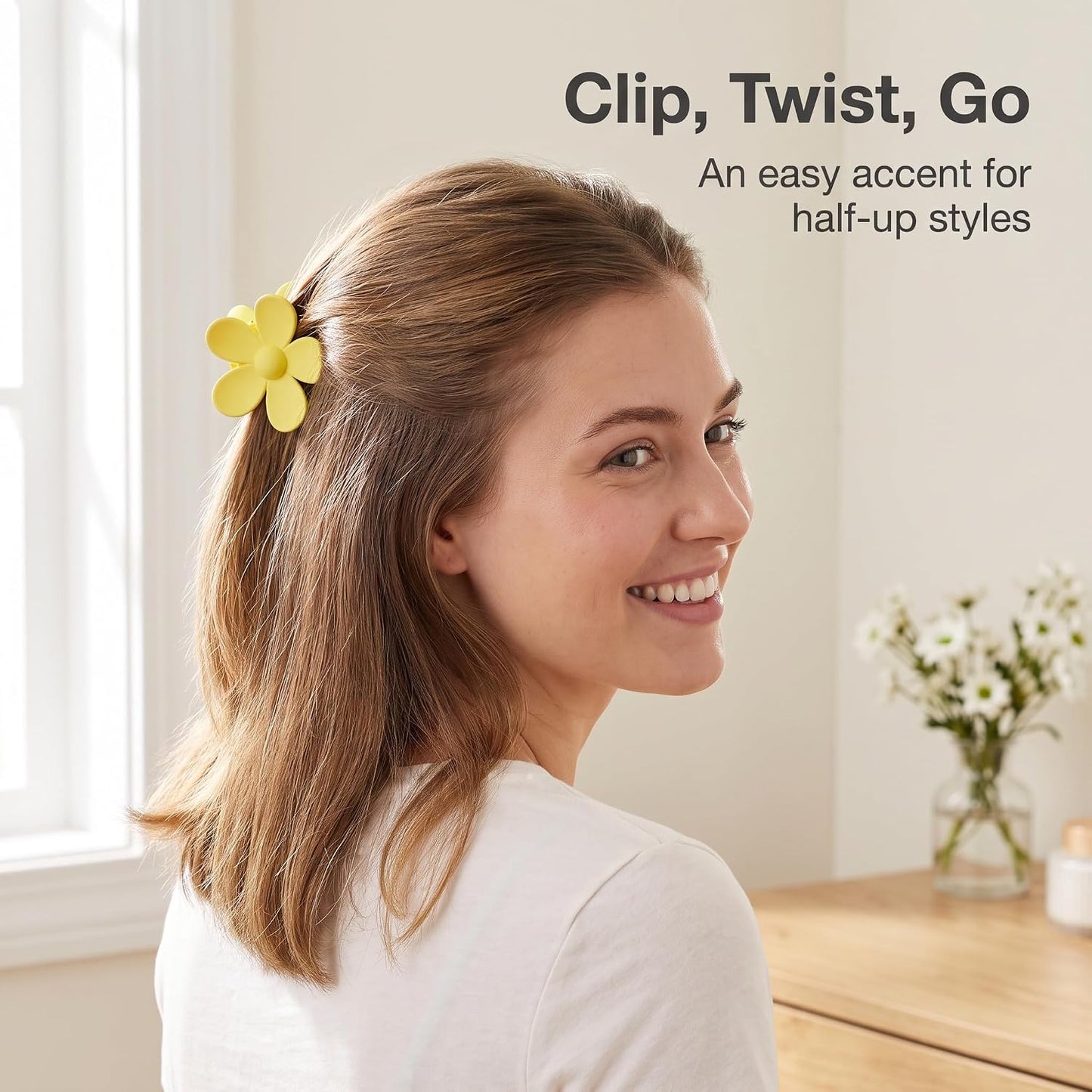 Yellow Hair Claw Clips Flower Shaped Plastic Jaw Clips Anti-scratch Smell-less Useful Hold Tightly Light Hair Accessories for Beauty and Personal Care