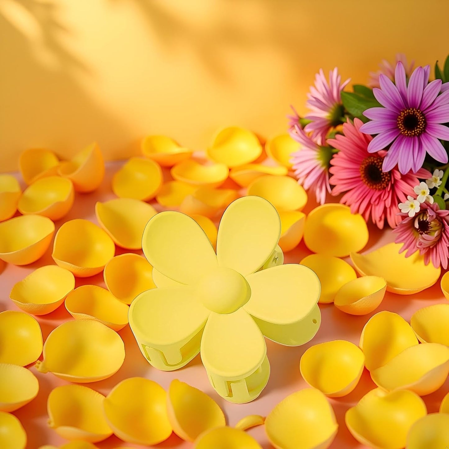 Yellow Hair Claw Clips Flower Shaped Plastic Jaw Clips Anti-scratch Smell-less Useful Hold Tightly Light Hair Accessories for Beauty and Personal Care