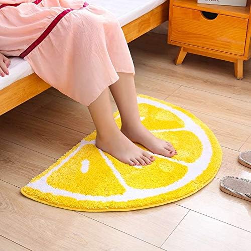 Thick Lemon Bath Rug Cute Fruits Half Round Shaped Bedroom Bathroom Doorway Kitchen Floor Rug Carpet Water Absorption Non-Slip mat for Bathroom (Yellow, 50x80CM)