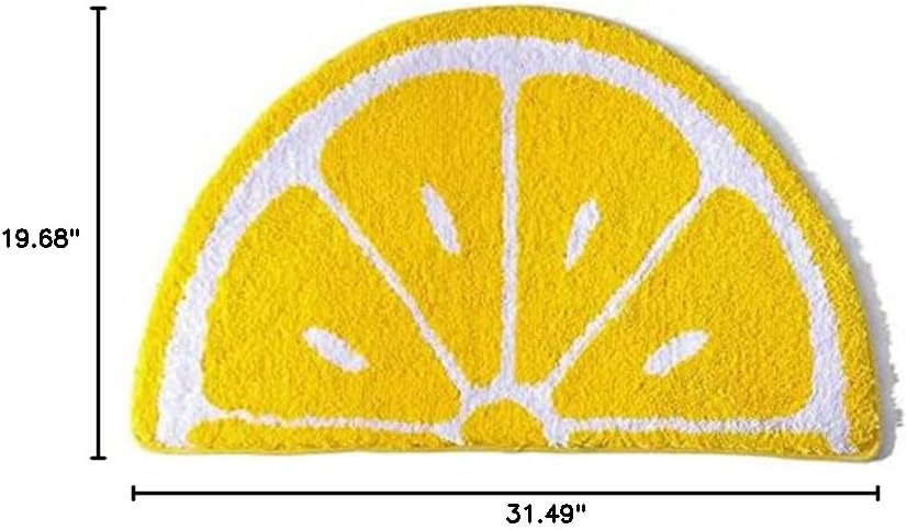 Thick Lemon Bath Rug Cute Fruits Half Round Shaped Bedroom Bathroom Doorway Kitchen Floor Rug Carpet Water Absorption Non-Slip mat for Bathroom (Yellow, 50x80CM)