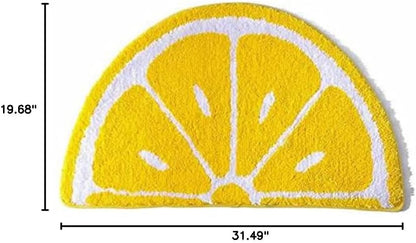 Thick Lemon Bath Rug Cute Fruits Half Round Shaped Bedroom Bathroom Doorway Kitchen Floor Rug Carpet Water Absorption Non-Slip mat for Bathroom (Yellow, 50x80CM)