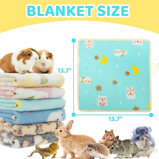 Guinea Pig Bedding Mat 6 Pack, Soft Fleece Small Pet Blankets | Washable Small Animal Cage Liners Sleep Mat Accessories for Rat, Rabbit, Hamster, Hedgehog (13.7x13.7in)