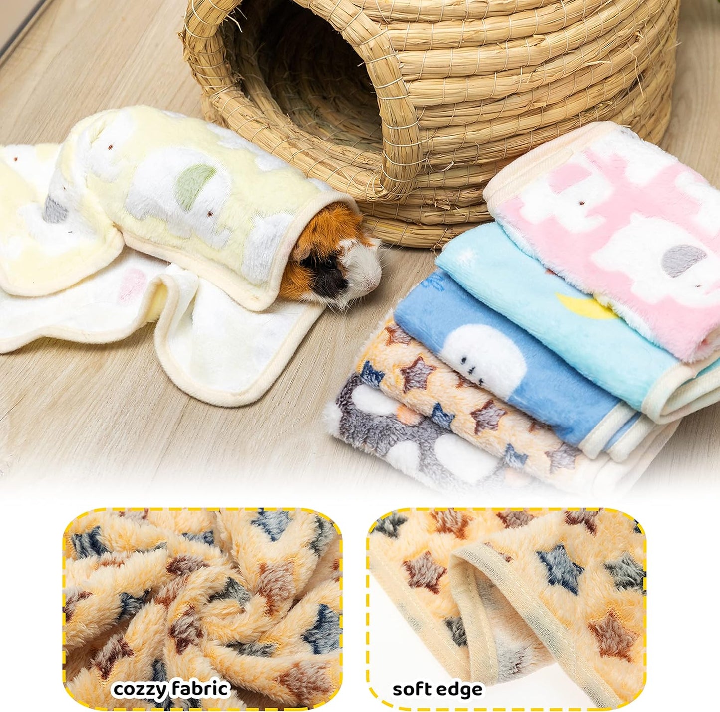 Guinea Pig Bedding Mat 6 Pack, Soft Fleece Small Pet Blankets | Washable Small Animal Cage Liners Sleep Mat Accessories for Rat, Rabbit, Hamster, Hedgehog (13.7x13.7in)