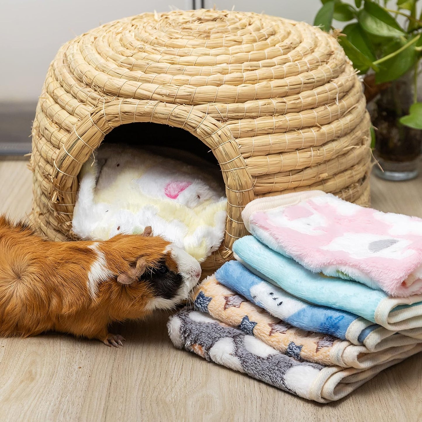 Guinea Pig Bedding Mat 6 Pack, Soft Fleece Small Pet Blankets | Washable Small Animal Cage Liners Sleep Mat Accessories for Rat, Rabbit, Hamster, Hedgehog (13.7x13.7in)