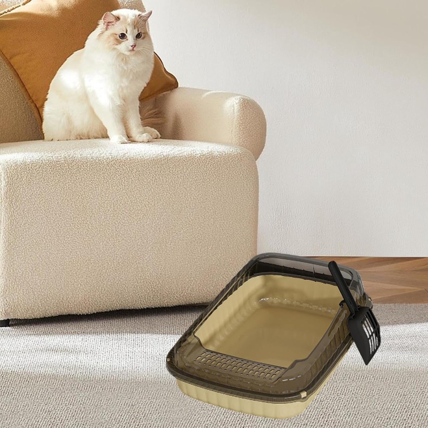 Open Top Cat Litter Box,Kitten Toilet,with High Side,Large Open Top Pet Litter Tray,for Small Medium Large Cats Small Animals, Light Yellow